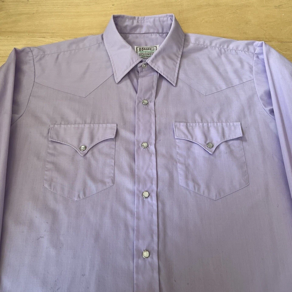 Винтажная рубашка H Bar C с жемчужной застежкой 16,5 фиолетовая 80-е вестерн ковбойская одежда сделано в США - Изображение 3 из 4