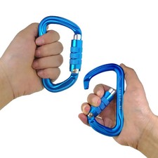30KN Rock Climbing Auto Locking Carabiner Blue D-shaped Master karabiner Hook