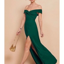 Reformation Emerald Green Reford Off The Shoulder Slit Maxi Dress Size 10