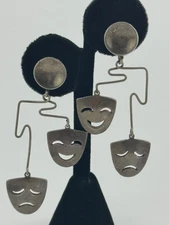 Vintage Los Castillo Taxco Mexico Sterling Silver Comedy Tragedy Mask Earrings