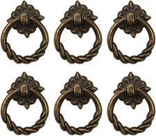 6pcs Vintage Bronze Drop Ring Knobs Pulls Handles for Dresser Drawer Antique Dra