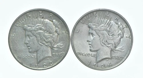 1923-D & 1924 Peace Silver Dollar $1 Bullion Collection Lot *159