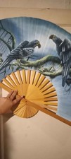 Hand Painted Asian Wall Art Decor Fan 40 '' Parrots Birds