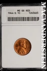 1944-S Lincoln Wheat Cent-ANACS MS 66 RED Ch Gem BU No Reserve #SLL559