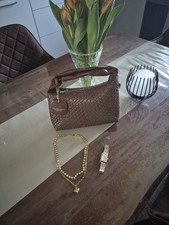 Angebot Braune Handtasche Gesteppt + Goldenes Schmuckset Neu Damen Geschenk Set