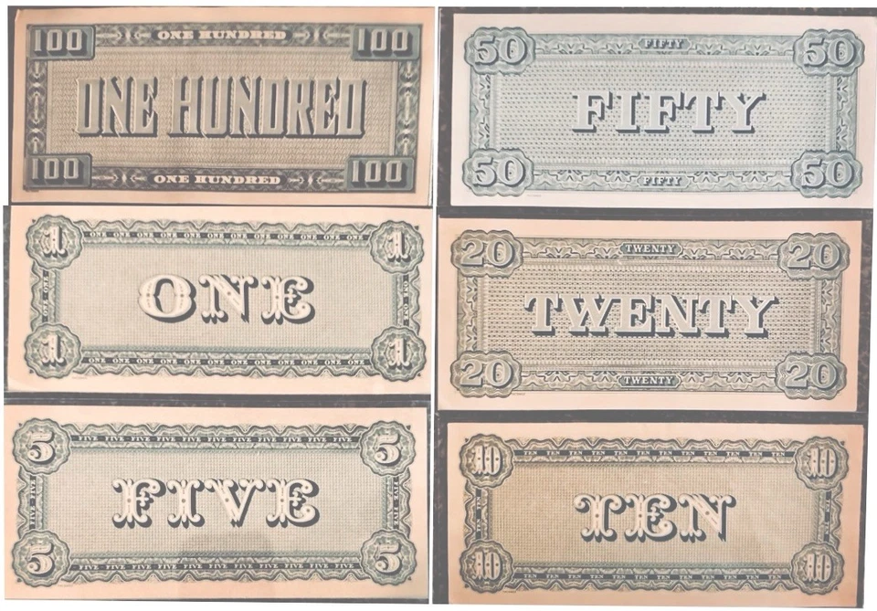 Lot of 6 Confederate States of America Bills $1, $5, $10, $20, $50, & $100 - Image 2 of 4