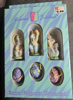 Easter Jubilee Polyresin Ornaments Set of 6 Bunnies Eggs Spring Miniature Kmart