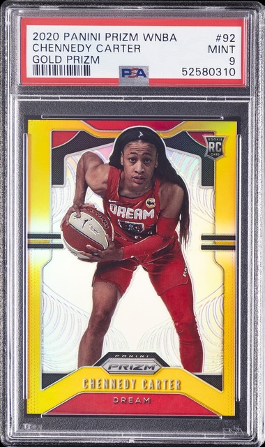 2020 PANINI PRIZM WNBA GOLD PRIZM #92 CHENNEDY CARTER ROOKIE RC /10 PSA 9