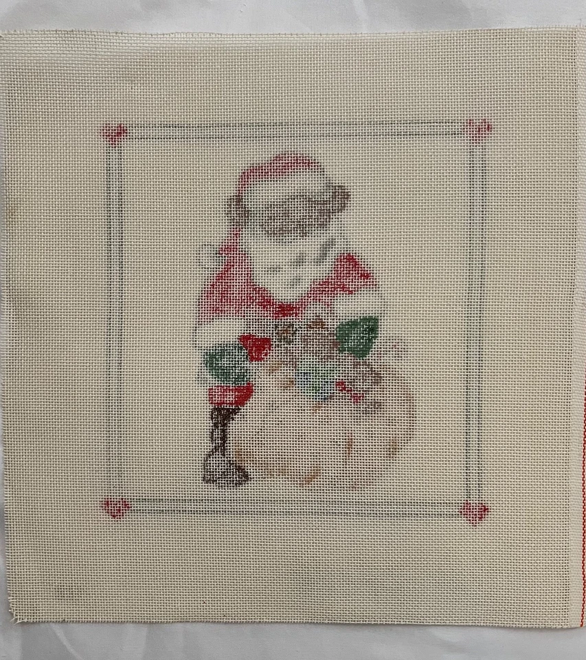 Christmas Papa Bear Santa Needlepoint canvas - 18 Mesh, VTG New “Wee Needle” - Image 3 of 3