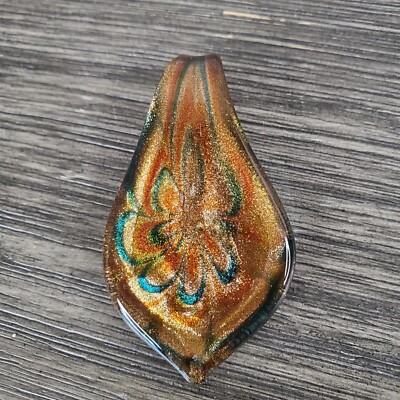 Dichroic Glass Brown Copper Gold Green Teardrop Vintage Pendant Only 2.5'' 