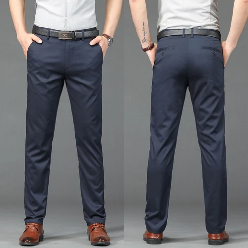 Fashion Mens Stretch Chinos Trousers Slim Fit Straight Casual Formal Long Pants - Picture 10 of 19