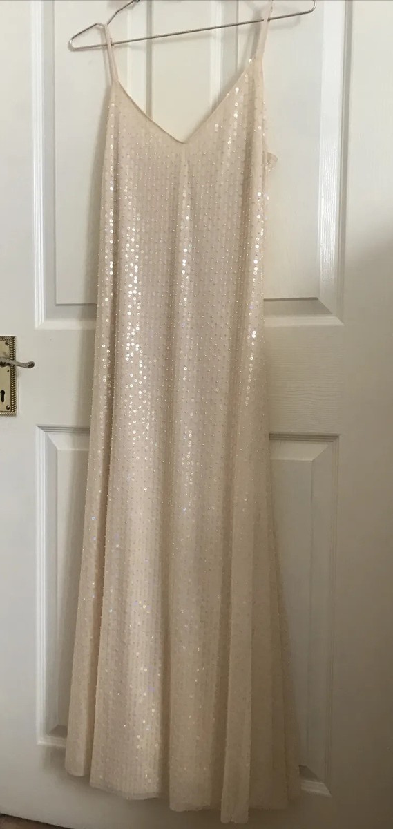 ZARA Cream Peach Nude Sequin Bead Midi Maxi Long Dress Small S UK 8 10  Cocktail | eBay UK