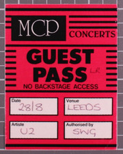 U2 Bono The Edge Guest Pass Ticket Original Popmart Tour 28 August Leeds 1997