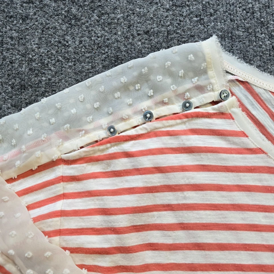 Top pequeño amarillo con botones para mujer talla mediana naranja a rayas manga transparente informal Foto 3 de 4