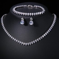 Gorgeous AAA Cubic Zirconia Wedding Bridal Necklace  Earrings Jewelry Set