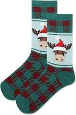 Hotsox Women's Fuzzy Moose Head Socks 1 Pair, Green, Women's 9-11 Shoe