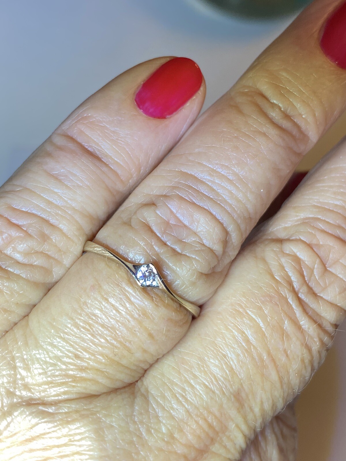 Diamond Solid 18K White Gold Thin Ring - image 2