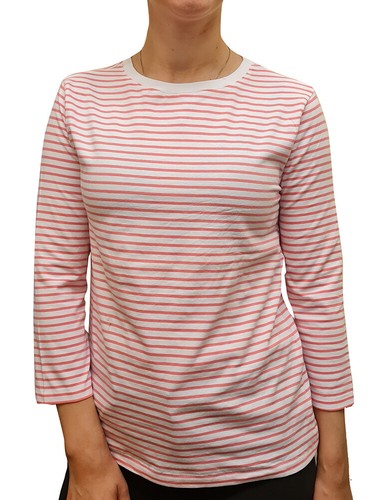 Ladies Basic Stretch Stripe Cotton Rich Casual Tops Crew 3/4 Sleeve - Picture 6 of 49