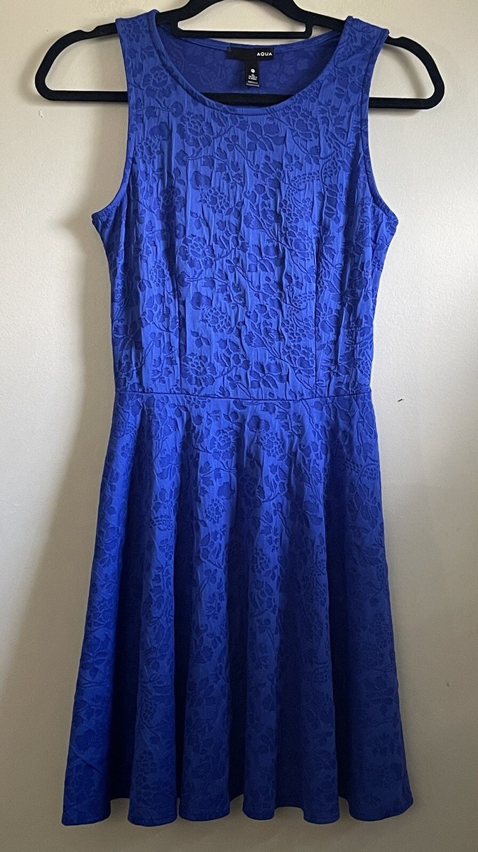 Aqua Dress Size Small Blue Lace Floral Embroidery Sleeveless Fit Flare Dress