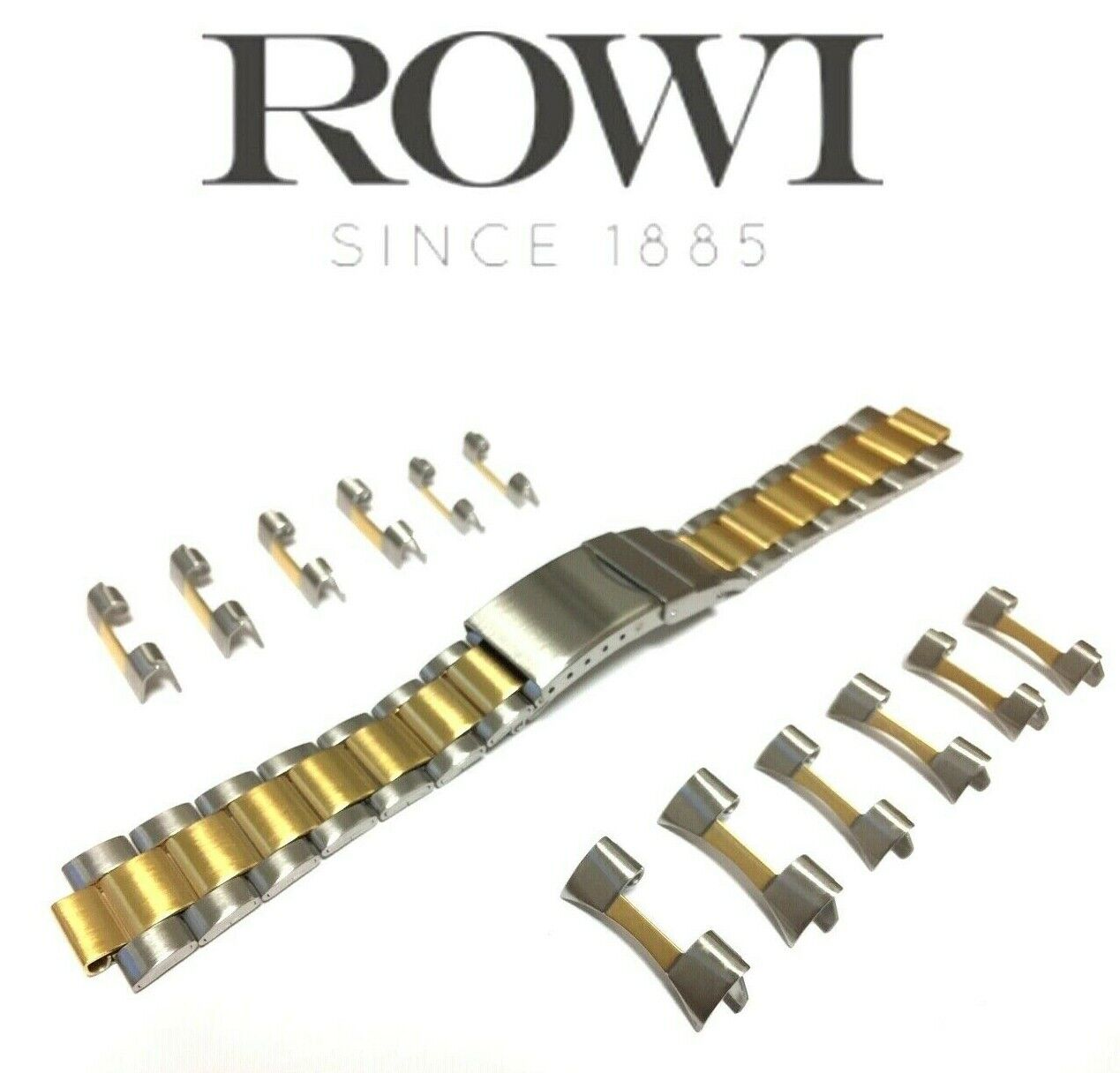 NEW 18mm 20mm 22mm ROWI 304197 STAINLESS STEEL/GOLD PLATED BRACELET WATCH BAND
