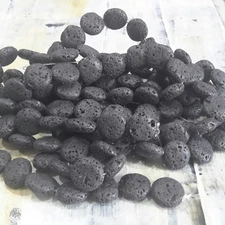 Natural Lava Beads Flat Round 14mm Black 28pce Free Postage Oz Seller