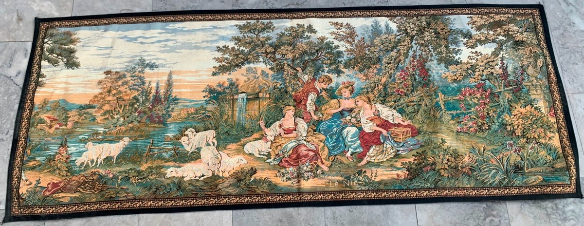 Vintage French Tapestry Medieval Pictorial Cozy Wall Decor