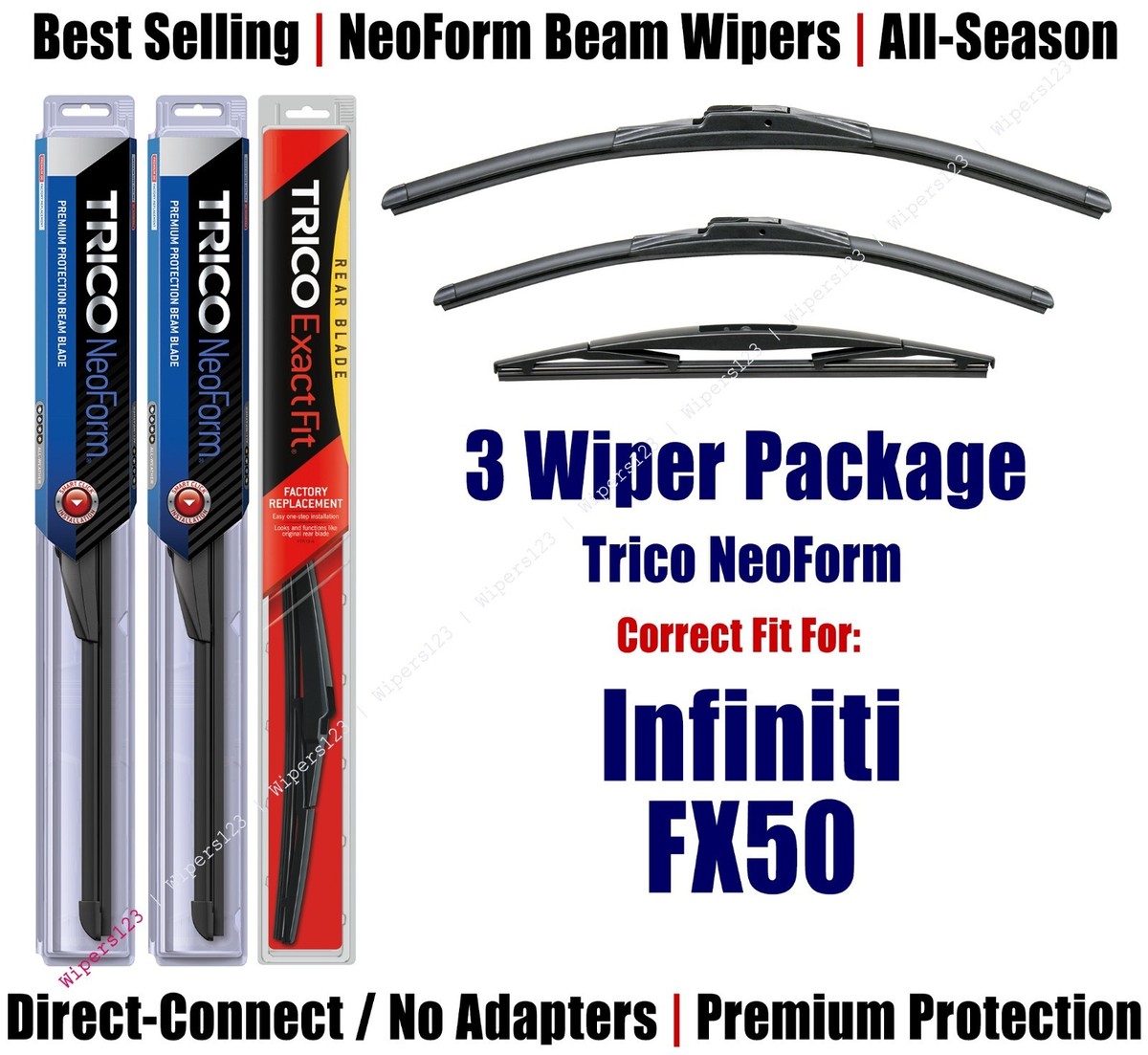 えら 3-Pack Wipers Front & Rear NeoForm - fit 2009-2010 Infiniti