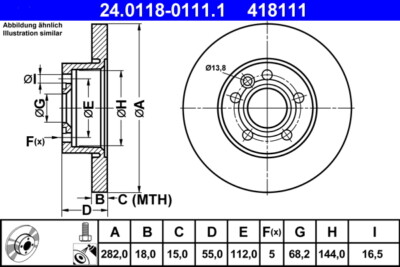 2 x ATE 24.0118-0111.1 Bremsscheibe für VW