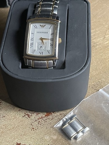 EMPORIO ARMANI AR-0241 MENS WRIST WATCH. DUAL TONE BRACELET. JAN SALE - Picture 3 of 6