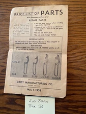 Vintage Original May 1958 Daisy Air Rifle catalogue, price list of parts.