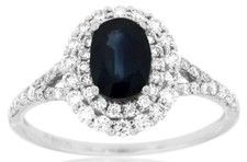 1.50CT DIAMOND  AAA SAPPHIRE 14KT WHITE GOLD OVAL  ROUND DOUBLE HALO LOVE RING