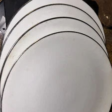 Johann Haviland Bavaria Germany White Dinner Plates w/ Platinum Trim 10.5” Set 4