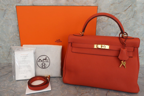 HERMES Kelly 32 Togo Hand Bag Terre Battue Stamp X (2016)