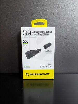  NEW Scosche 3-in-1 Car Charger + Portable Backup Battery +Flashlight/Strobe