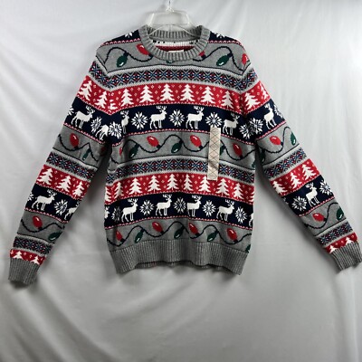 St Johns Bay Sweater Mens Christmas Fair Isle Tree Lights Reindeer size  Small