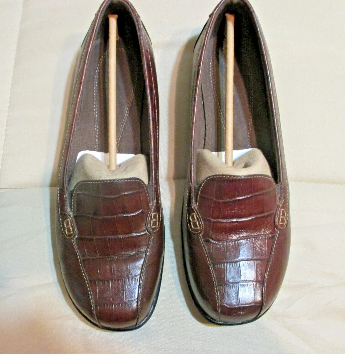 Mocassini Clarks Bendables Bayou donna taglia 9W pelle marrone croc slip on