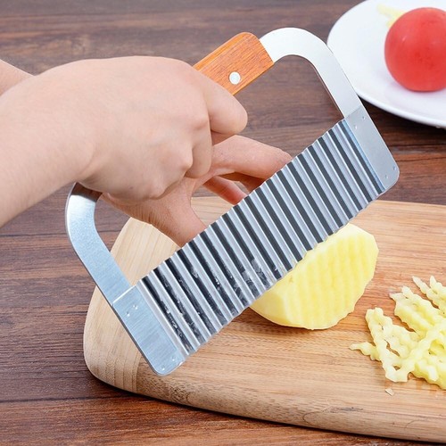 Stainless Steel Crinkle Cutter Potato Slicer w/ Wooden Handle for Carrot Veggies - Picture 5 of 10