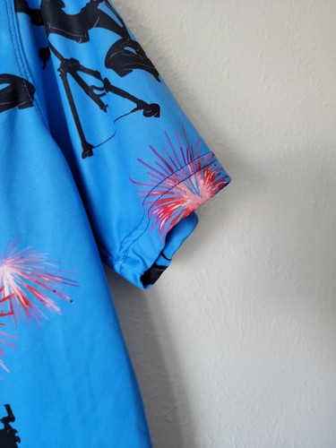 OAF Nation Floral Gun Casual Hawaiian Button Down Mens Shirt Small Blue Polo - Picture 7 of 9