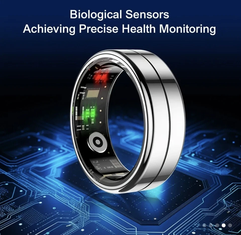 Smart Data Ring Silver Size 12 Health Tracker Waterproof Android iOS New Box - Image 2 of 4