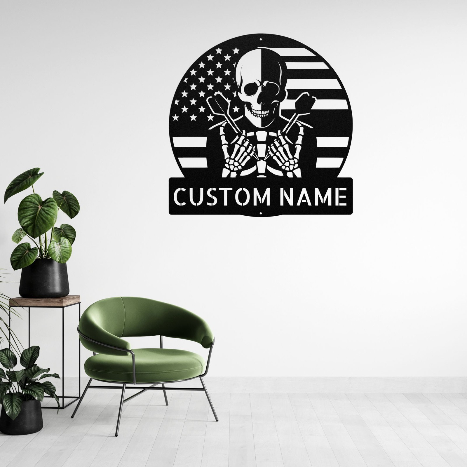 Custom Skull Darts USA Flag Metal Sign Home Decor Signs Gift for Dart Players