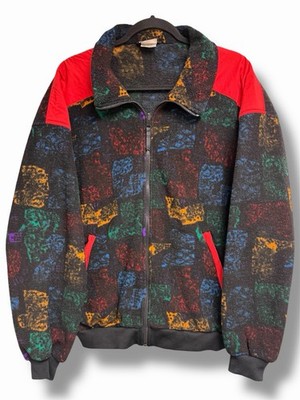 Vintage 90s Obermeyer Fleece Jacket Mens L  Abstract Aztec Ski Full Zip