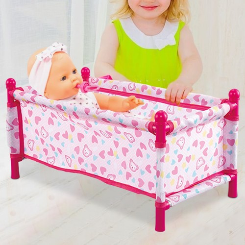 Pretend Play Toy Kids Doll Bed Pink Girls Toy Baby Doll Accessory Mini Doll Crib - Picture 8 of 12