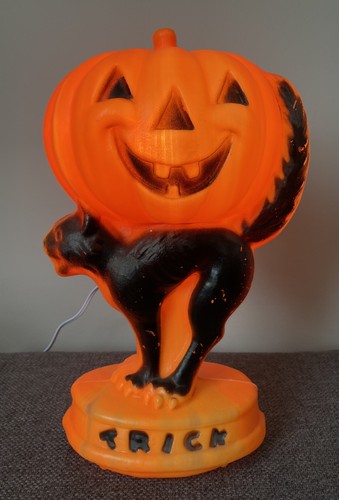 Vintage Pumpkin Jack-O-Lantern with Black Cat Halloween Blow Mold