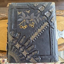1800s Victorian Photo Album 38 Photo Embossed Leather Metal Clasp Antique Family