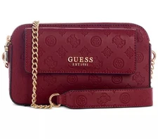 GUESS Lewistown Double Zip Crossbody Bag Mauve maroon