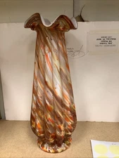 Vintage Fenton Vasa Murrhina Autumn Silver Aventurine Ruffled Tall Vase