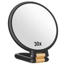30x Magnifying Mirror, Travel Hand Mirrors with Handle - Double Side Black
