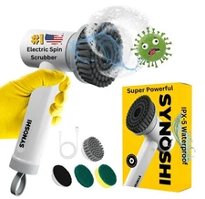 Synoshi Electric Spin Scrubber, a cordless, handheld power cleaning brush .