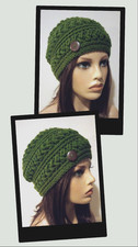 handmade crochet womans button hat beanie puffs sea turtle green new USA made