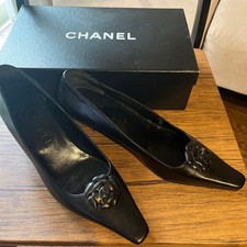 CHANEL Pumps Size 37.5 24cm Black Camellia He...